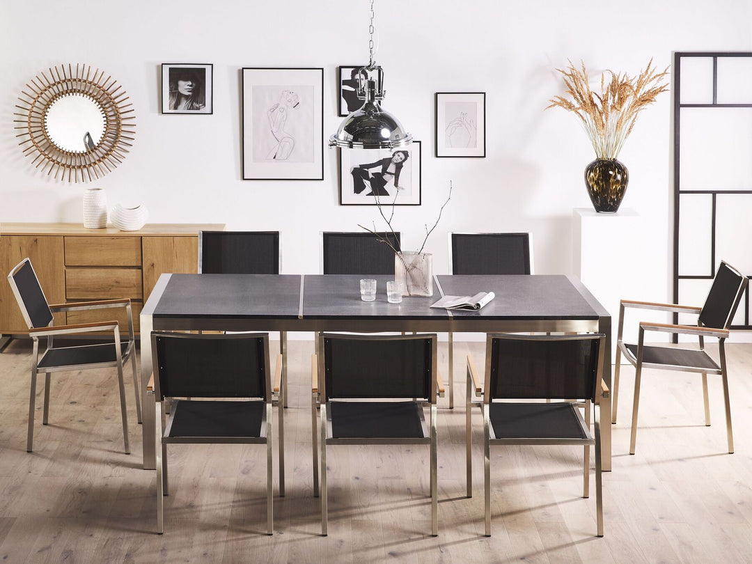 Grosseto Garden Dining Table 220 cm 100 cm Flamed Granite Graphite Grey