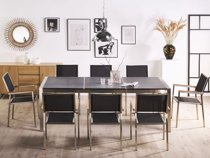 Grosseto Garden Dining Table 220 cm 100 cm Flamed Granite Graphite Grey