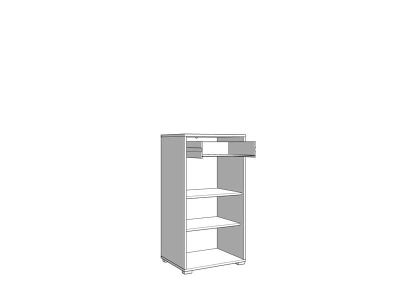 White bookshelf with three shelves on a white background