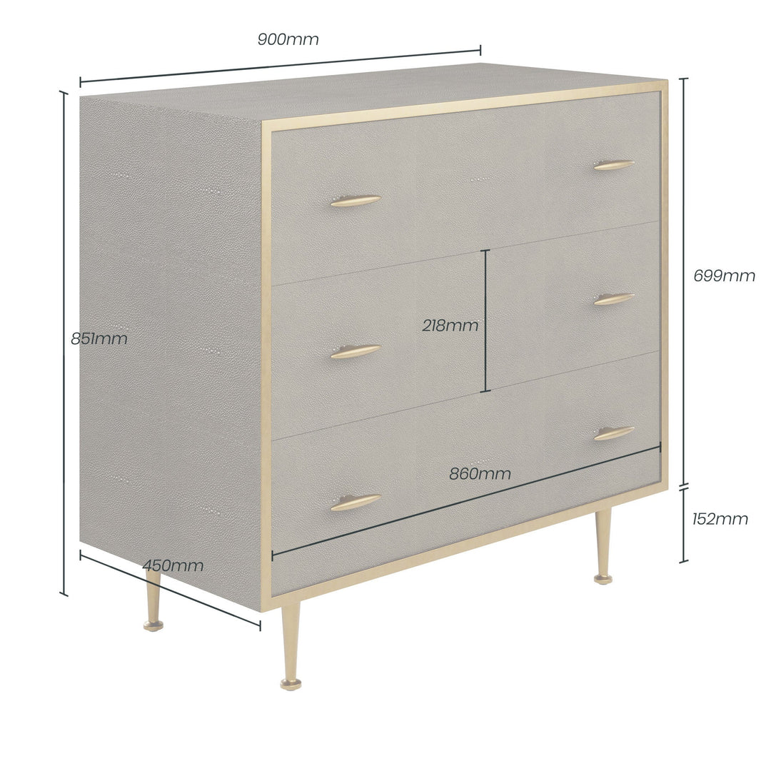 D.I. Designs Hampton Grey Shagreen & Gold Chest of Drawers | 3 Drawers