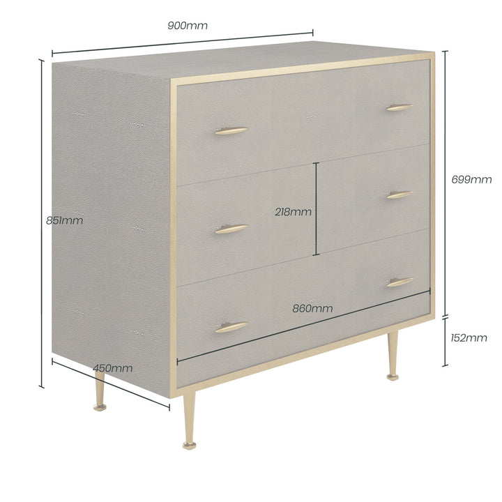 D.I. Designs Hampton Grey Shagreen & Gold Chest of Drawers | 3 Drawers