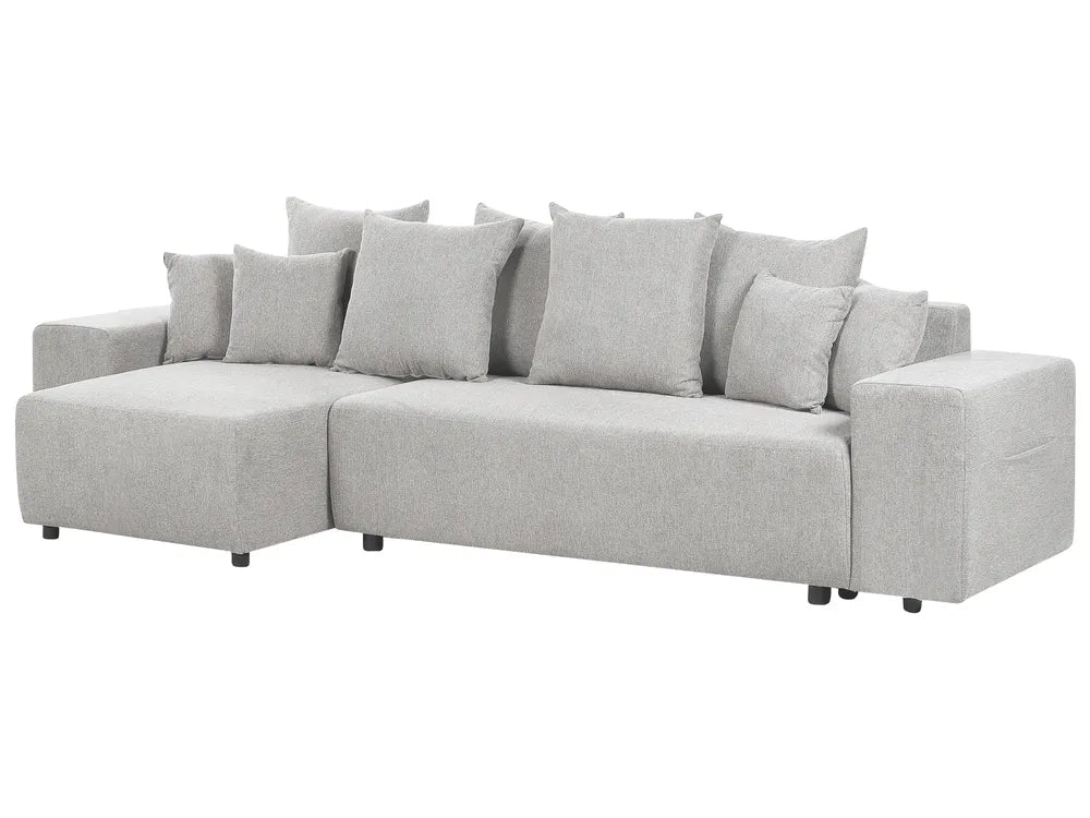 Corner Sofa Bed 3 Seater Fabric Light Grey with Storage Right Hand Deantrei
