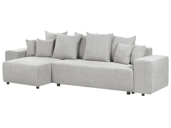Corner Sofa Bed 3 Seater Fabric Light Grey with Storage Right Hand Deantrei