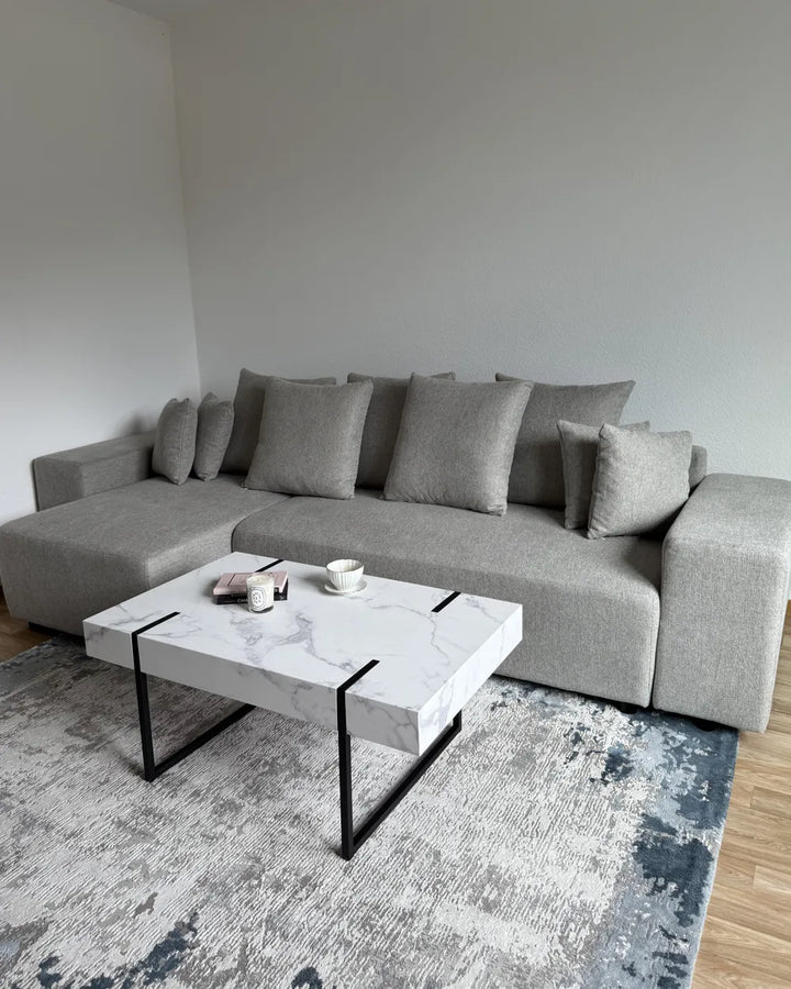 Corner Sofa Bed 3 Seater Fabric Light Grey with Storage Right Hand Deantrei