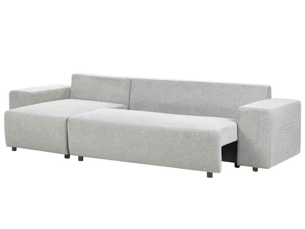Corner Sofa Bed 3 Seater Fabric Light Grey with Storage Right Hand Deantrei