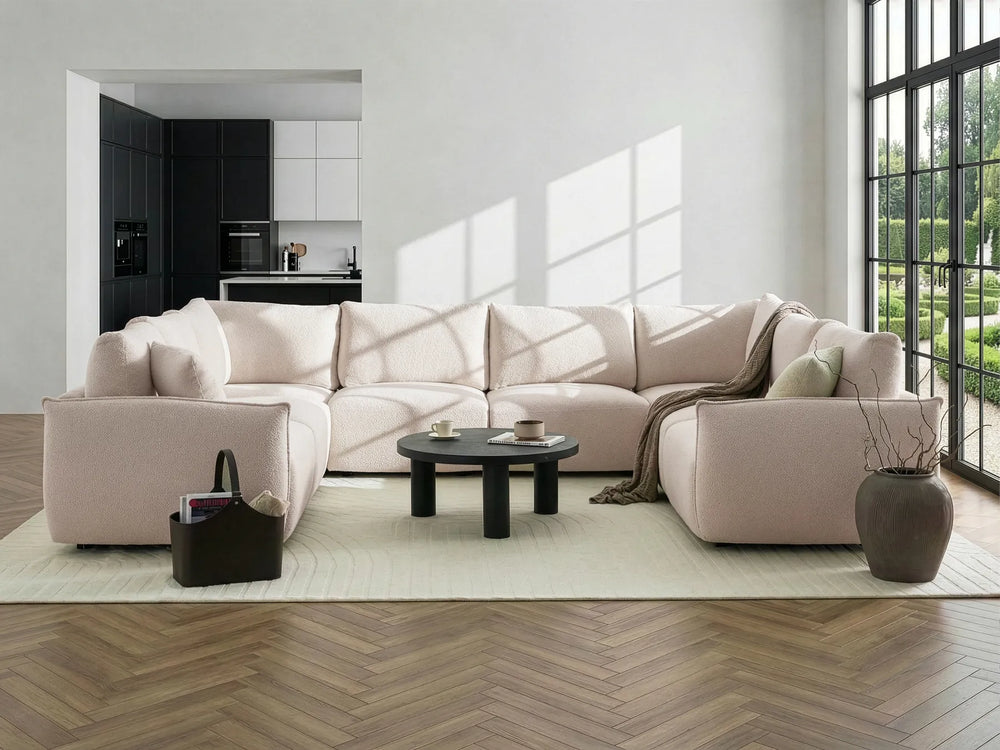 Off-white bouclé U-shaped modular sofa