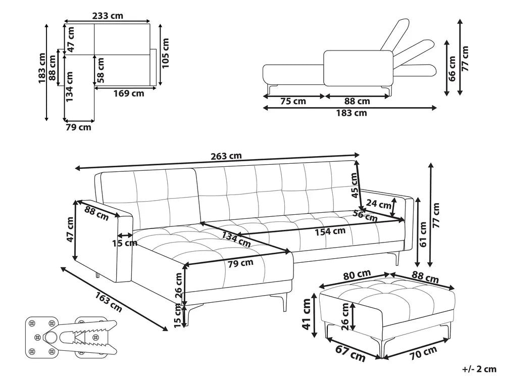 Modular Corner Sofa Bed 4 Seater Boucle White Right Hand Yosef