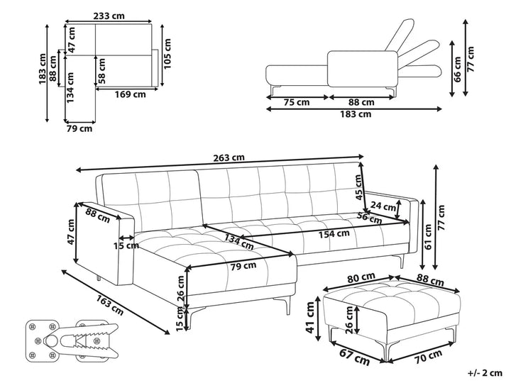 Modular Corner Sofa Bed 4 Seater Boucle White Right Hand Yosef