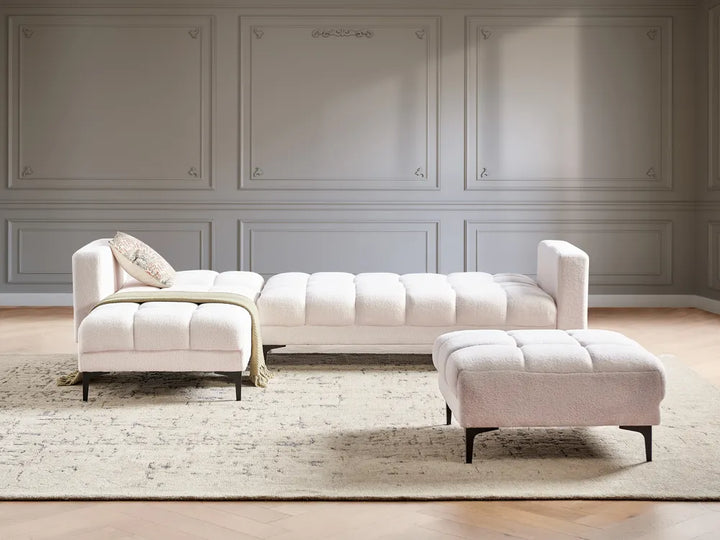 Modular Corner Sofa Bed 4 Seater Boucle White Right Hand Yosef