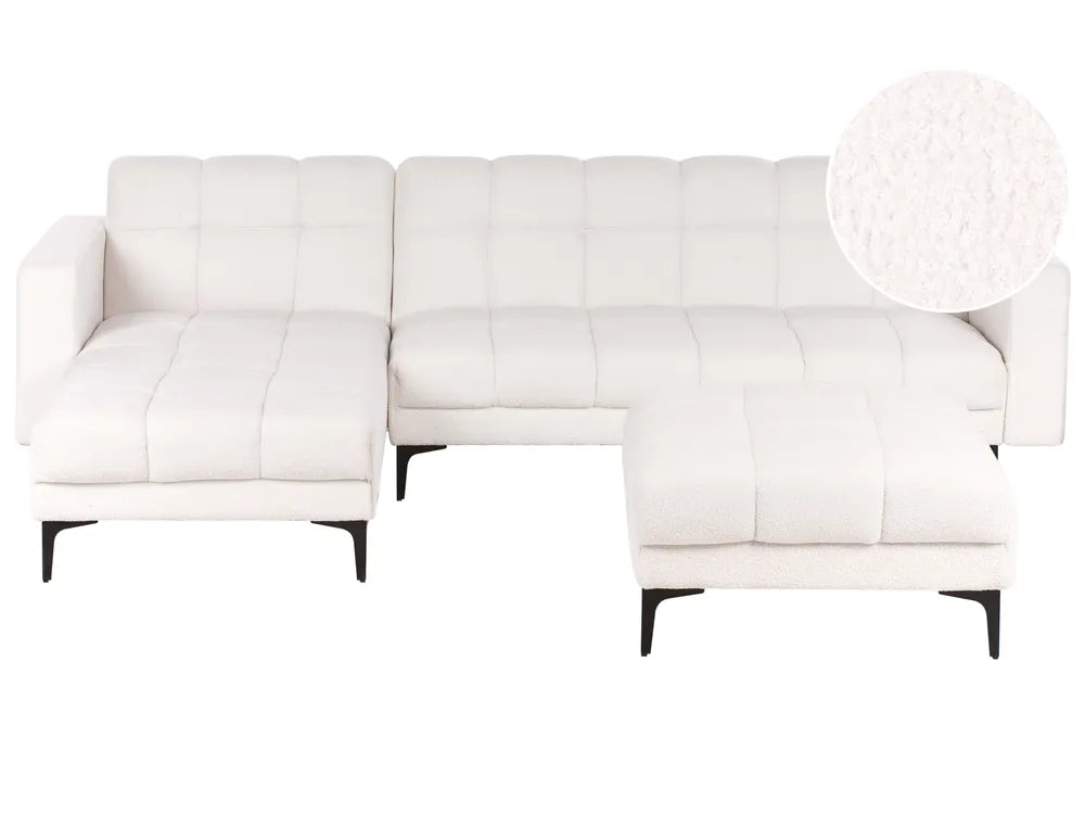 Modular Corner Sofa Bed 4 Seater Boucle White Right Hand Yosef