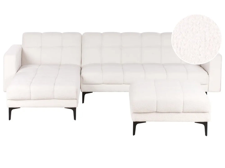 Modular Corner Sofa Bed 4 Seater Boucle White Right Hand Yosef