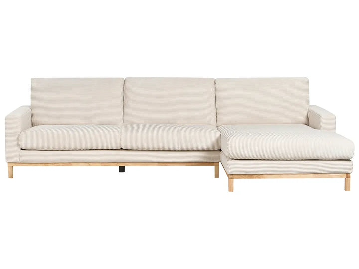 Left‑hand 4‑seater jumbo cord corner sofa in light beige