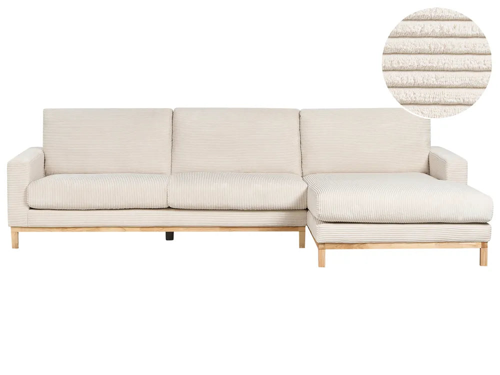Corner Sofa 4 Seater Corduroy Light Beige Left Hand Deavan