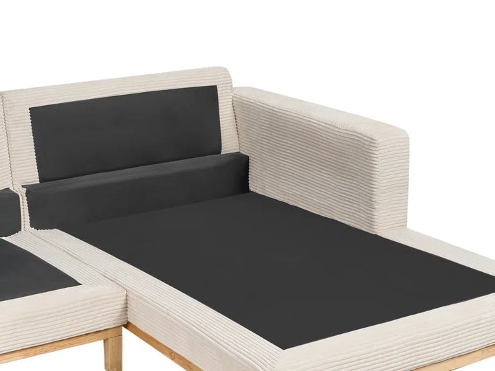 Corner Sofa 4 Seater Corduroy Light Beige Left Hand Deavan