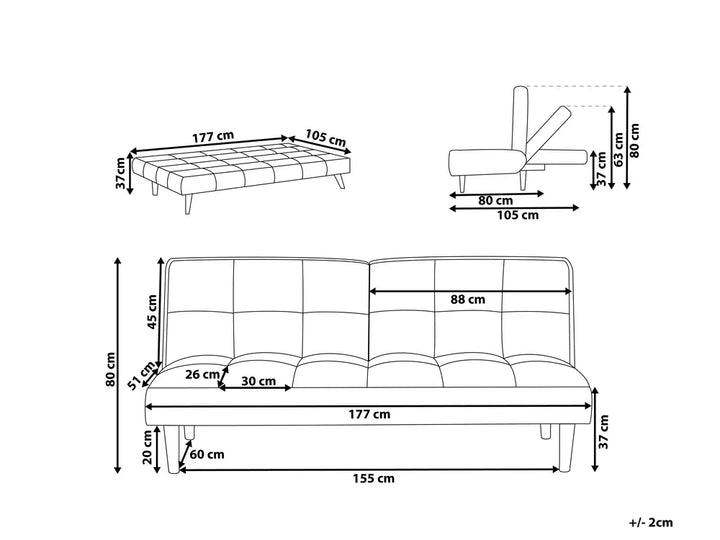 Sofa Bed 3 Seater Fabric Dark Grey Zineta
