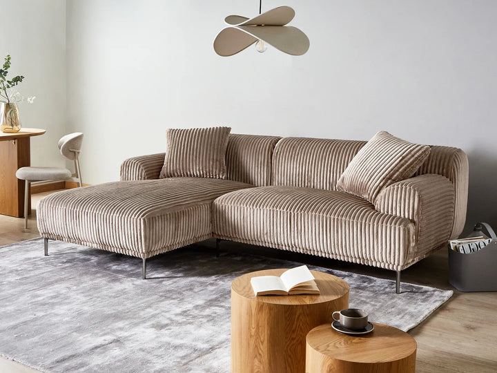 Corner Sofa Corduroy Light Brown Right Hand Scarlet