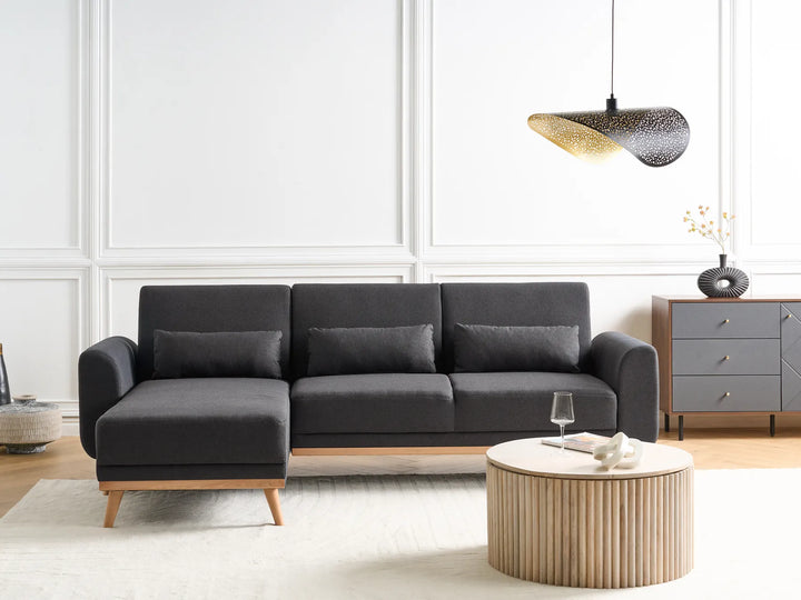 Corner Sofa Bed 3 Seater Fabric Black Right Hand Andress