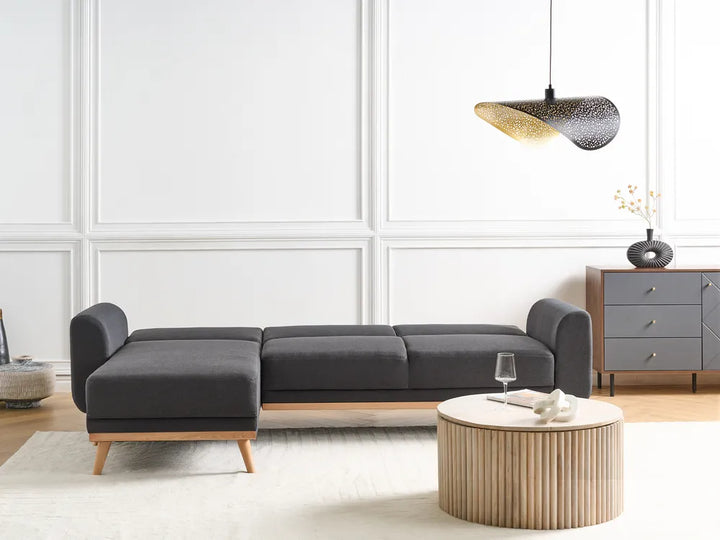 Corner Sofa Bed 3 Seater Fabric Black Right Hand Andress