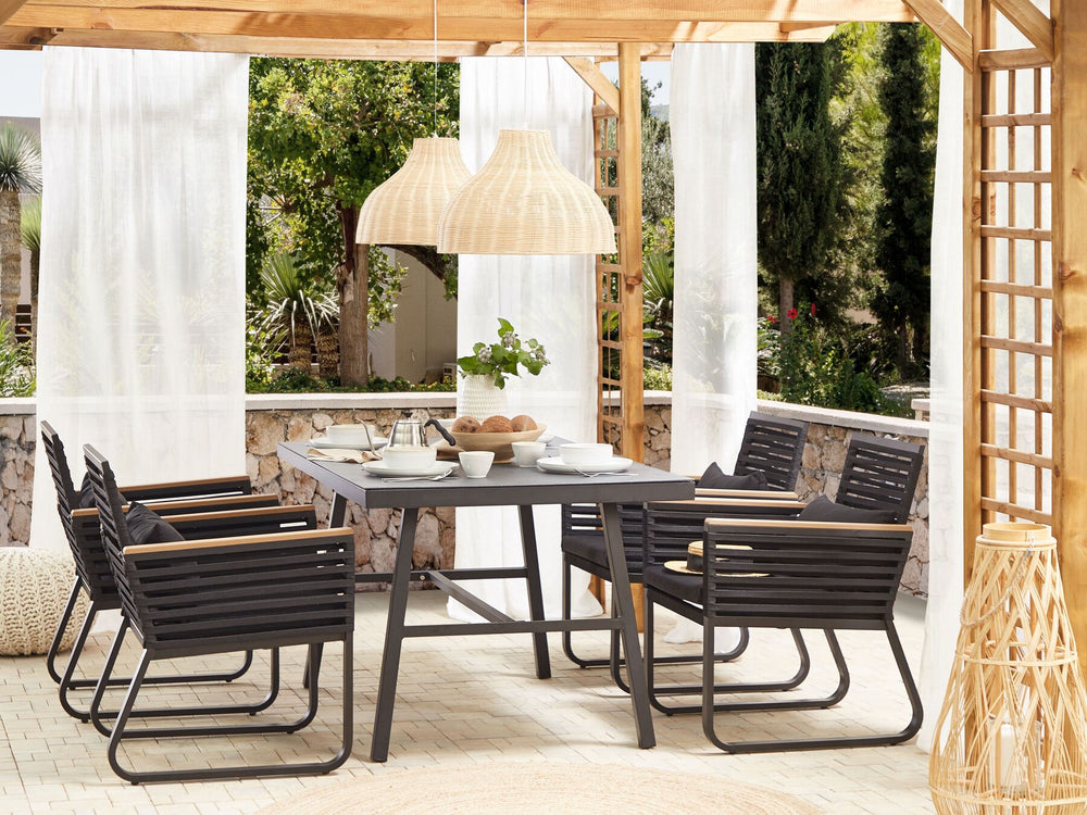 Canetto Garden Dining Table 150 cm 90 cm Glass Black