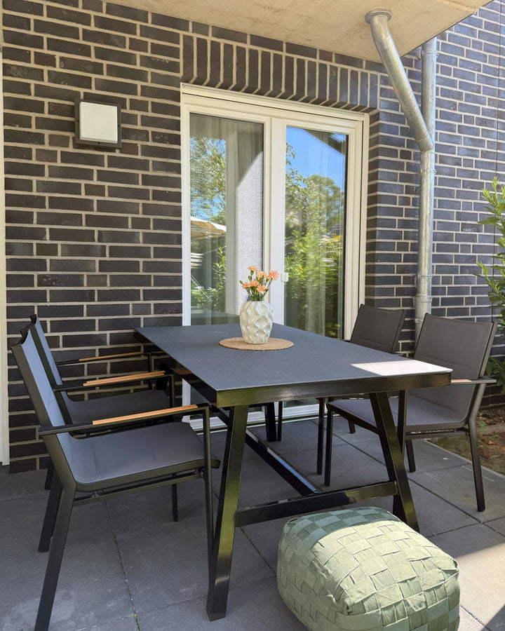 Canetto Garden Dining Table 150 cm 90 cm Glass Black