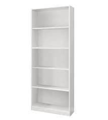 White bookshelf with five shelves on a white background