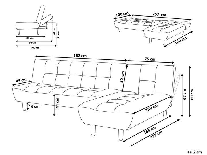 Modular Corner Sofa Bed 4 Seater Fabric Red Left Hand Ash