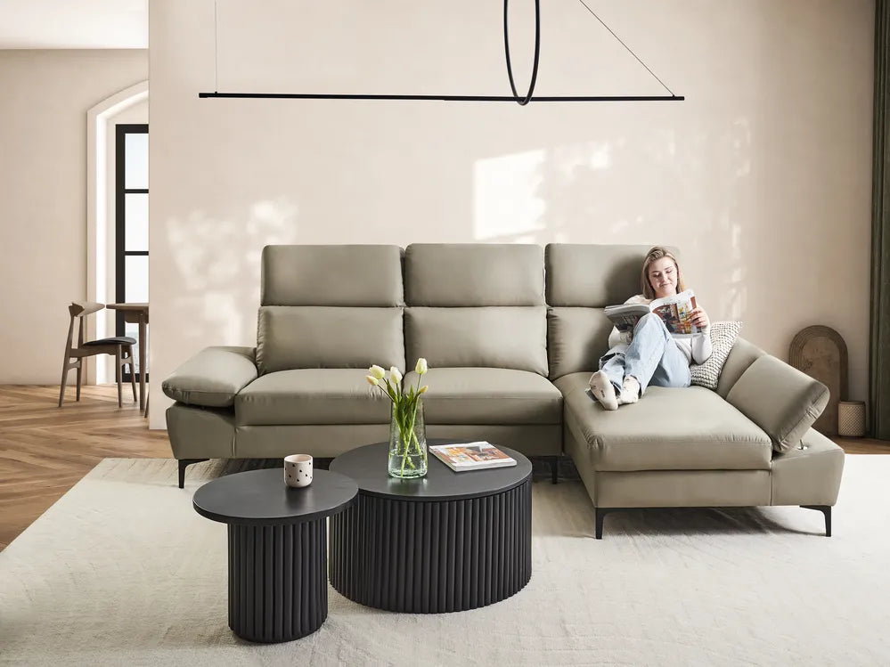 Corner Sofa 4 Seater Leather Taupe Adjustable Left Hand Rangi