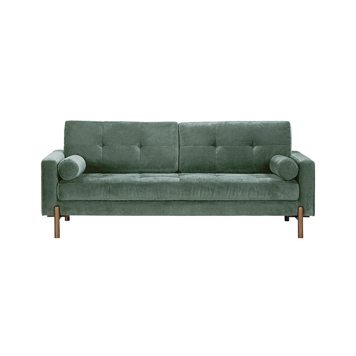 Green sofa with buttoned backrest on a white background