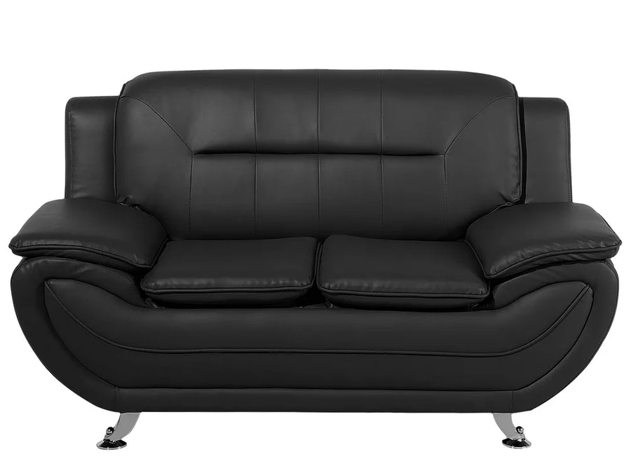black faux leather 2 seater sofa with metal legs and padded seat