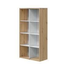 Wooden bookshelf with glass doors on a white background