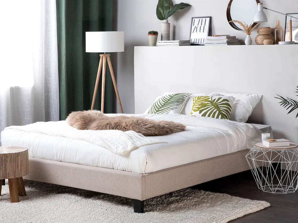 Scandinavian style fabric bed in beige finish