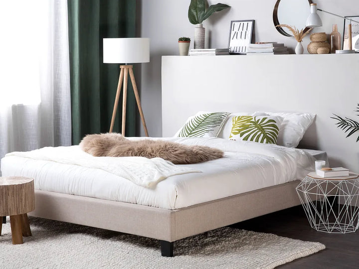 Scandinavian style fabric bed in beige finish