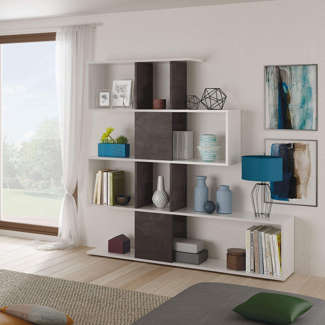 Dark brown and white bookcase with 10 open cube storage compartments
