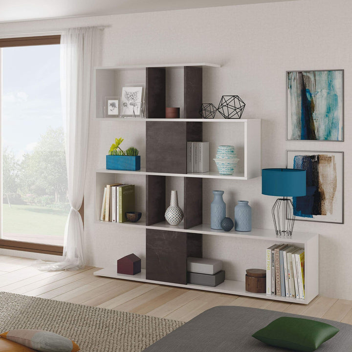 Dark brown and white bookcase with 10 open cube storage compartments