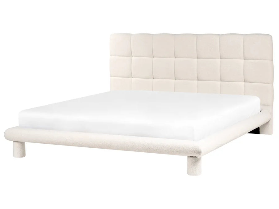 Off-white bouclé super king bed 180x200 cm