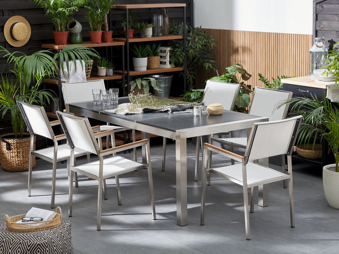 Grosseto Garden Dining Table 180 cm 90 cm Flamed Granite Graphite Grey