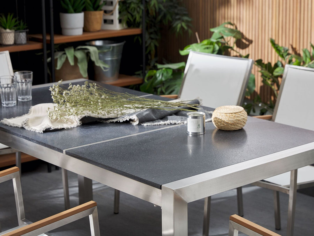 Grosseto Garden Dining Table 180 cm 90 cm Flamed Granite Graphite Grey