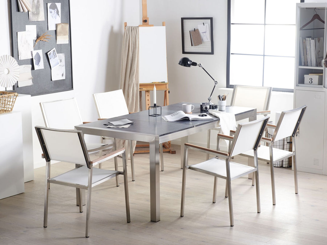 Grosseto Garden Dining Table 180 cm 90 cm Flamed Granite Graphite Grey