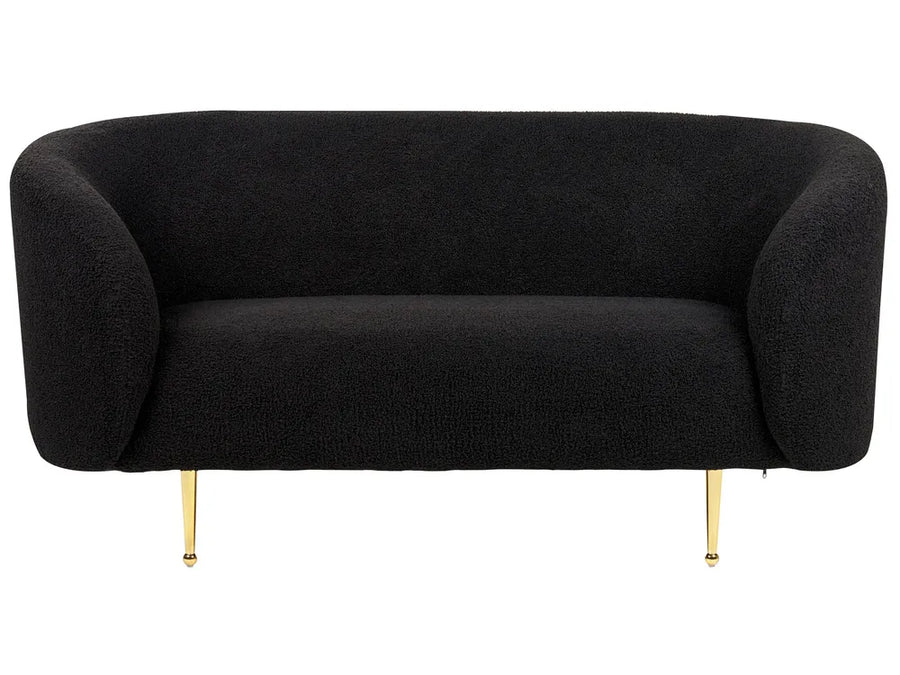 Black sofa with gold legs on a white background