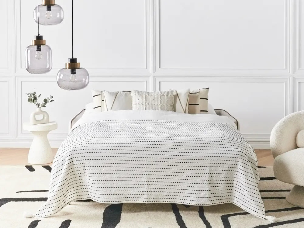 Sofa Bed 2 Seater Fabric Light Beige Owen