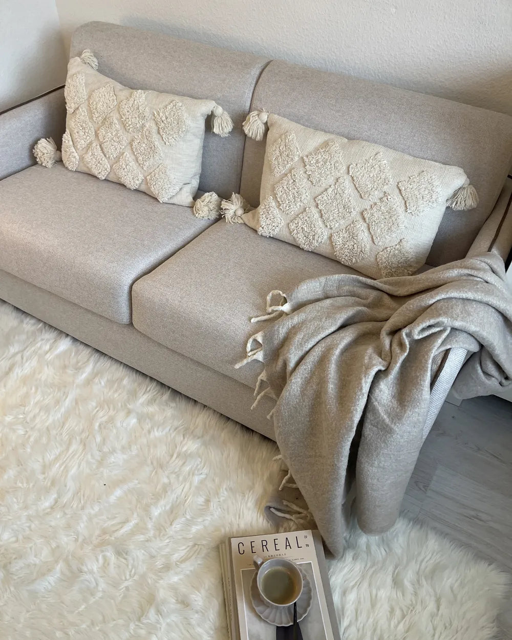 Sofa Bed 2 Seater Fabric Light Beige Owen