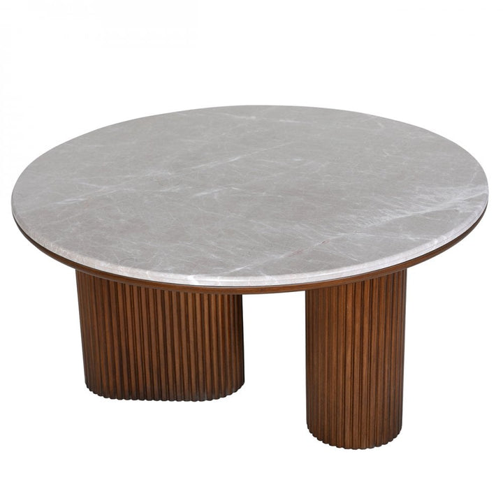 Sculptural round marble coffee table in pebble grey