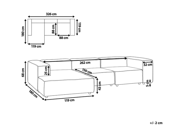 Modular Corner Sofa 3 Seater Faux Linen Beige Right Hand Travison