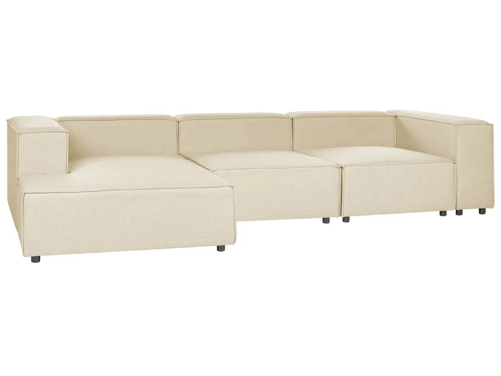 Modular Corner Sofa 3 Seater Faux Linen Beige Right Hand Travison