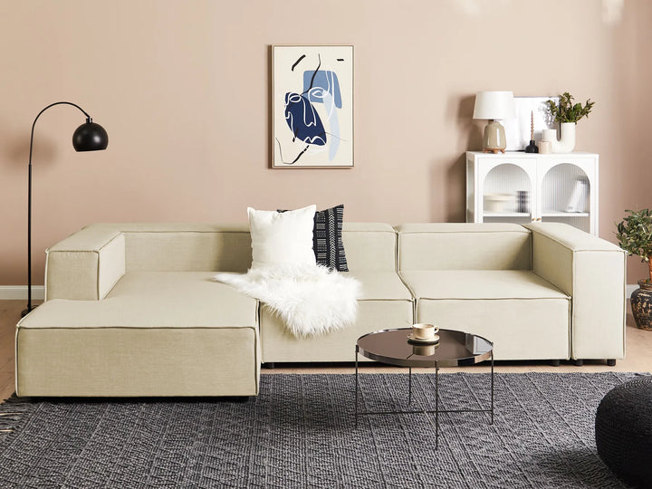 Right hand beige linen corner sofa modern living room