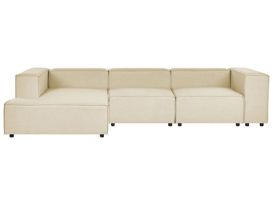 Beige faux linen modular corner sofa 3 seater right hand