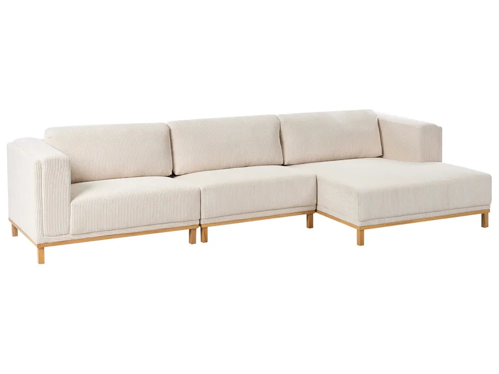 Corner Sofa 5 Seater Corduroy Light Beige Left Hand Josanna