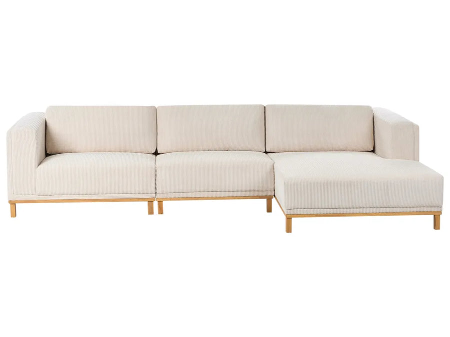 Light beige corduroy corner sofa 5 seater left hand