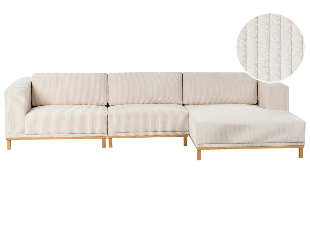 Corner Sofa 5 Seater Corduroy Light Beige Left Hand Josanna