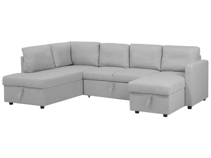 U-Shape Sofa Bed 4 Seater Fabric Light Grey with Storage Kellems